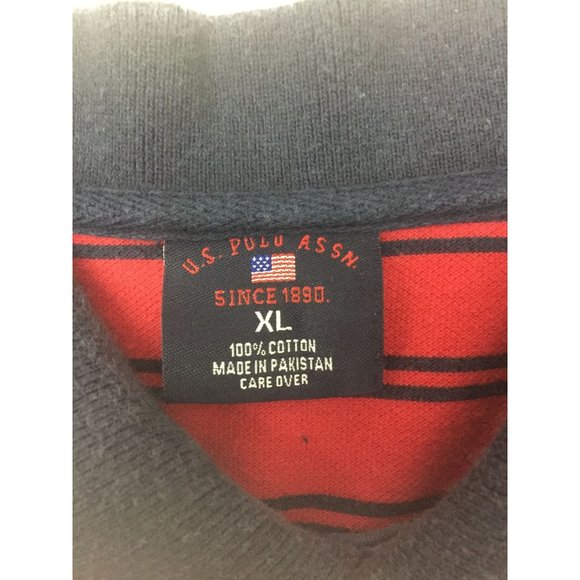 U.S. Polo Assn Mens Collared Shirt Size X-Large Red Black Stripes 2 Buttons - Picture 8 of 11